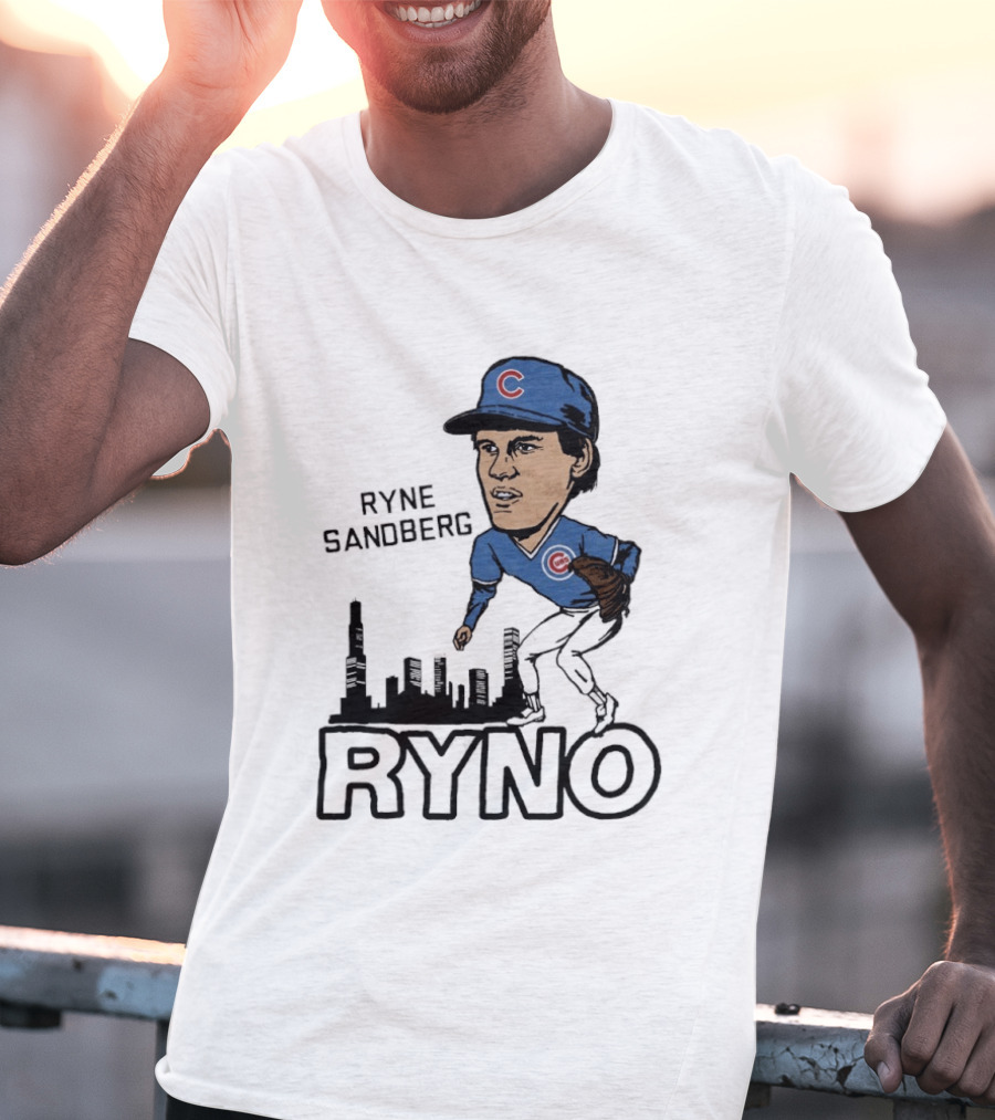Ryne Sandberg Ryno Chicago Cubs Cartoon Skyline T-Shirt