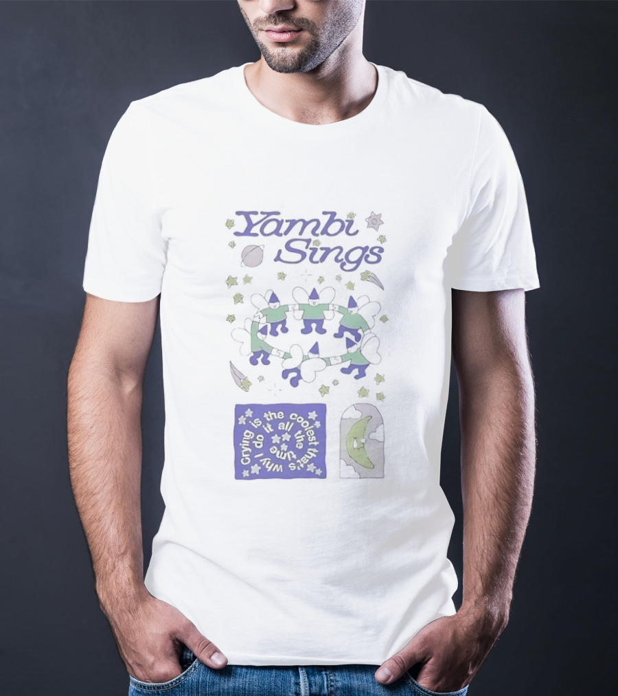 Yambi Sings Crying Is The Coolest I Do It All The Time Moon And Stars Cats T-Shirt