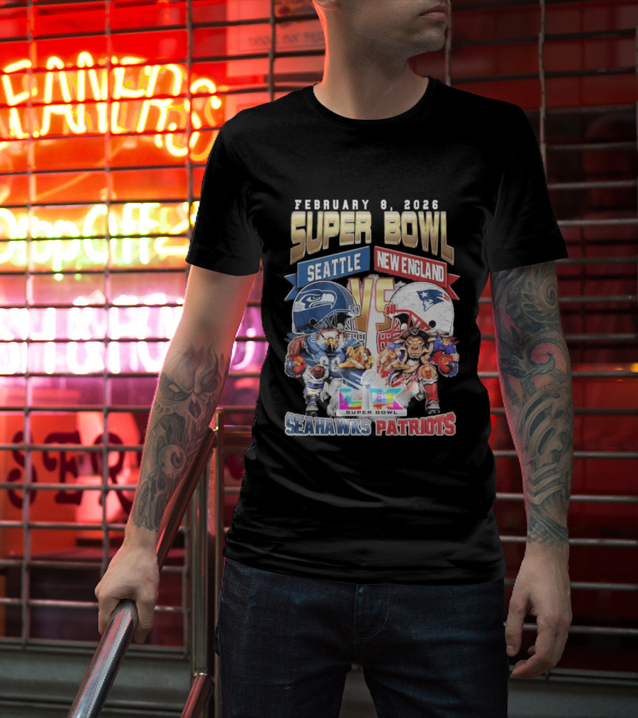 Seahawks Patriots February 8 2026 Super Bowl LX Seattle New England Matchup T-Shirt