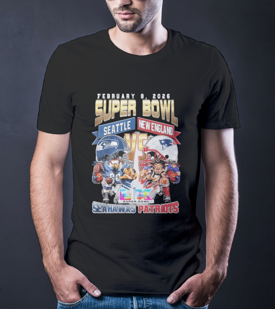 Seahawks Patriots February 8 2026 Super Bowl LX Seattle New England Matchup T-Shirt