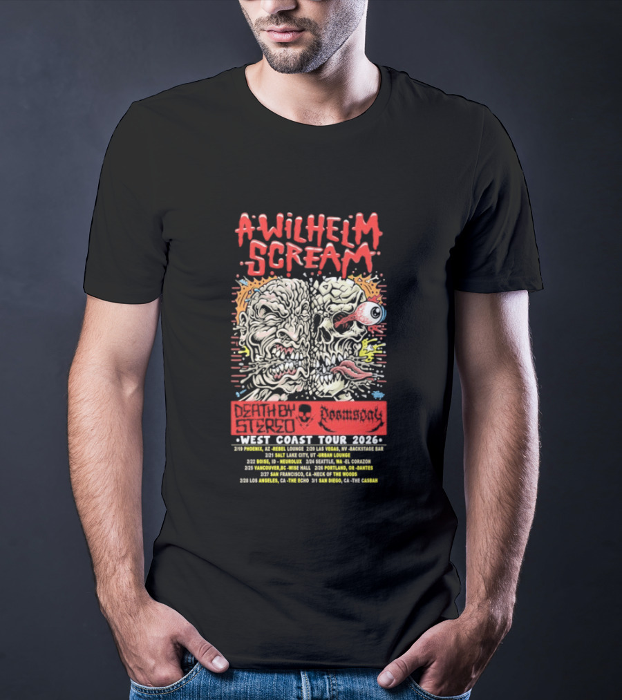 A Wilhelm Scream West Coast Tour 2026 Skull Brain Band Dates California Nevada Washington T-Shirt