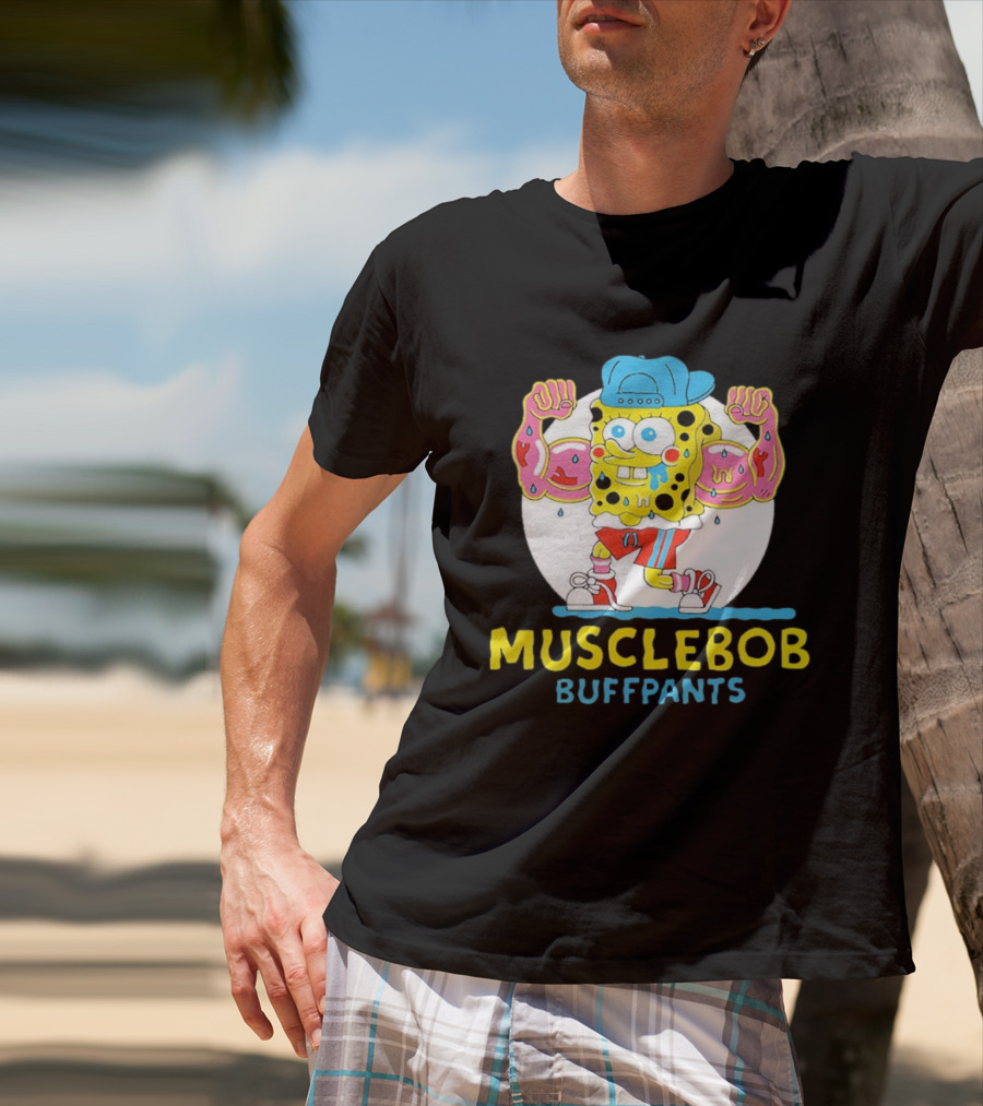 Musclebob Buffpants Flexing Cartoon Character Vibrant Athletic T-Shirt