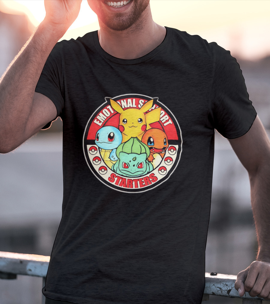 Emotional Support Starters Pikachu Squirtle Charmander Bulbasaur T-Shirt