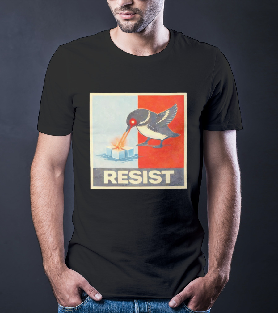 Resist Penguin Melting Ice Laser Eyes Red Blue Split T-Shirt