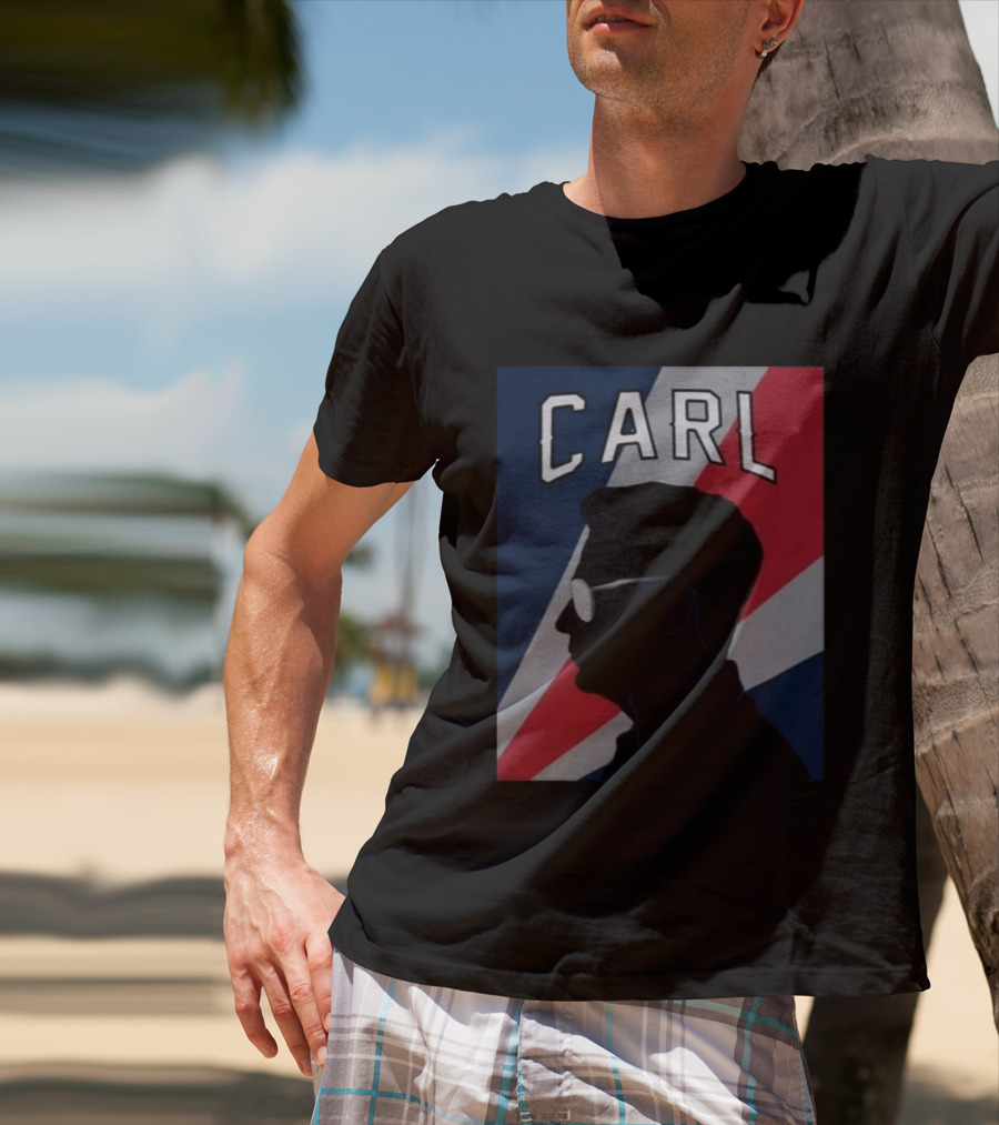 CARL Silhouette With Red And Blue Angled Stripes T-Shirt
