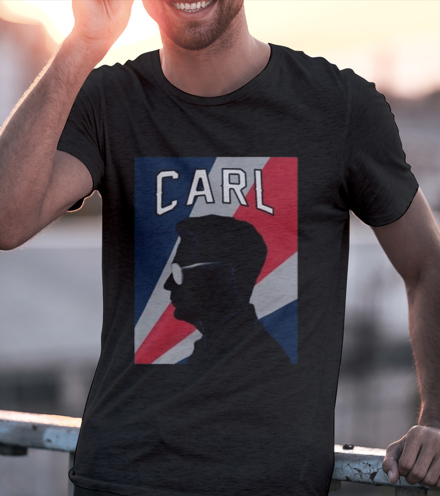 CARL Silhouette With Red And Blue Angled Stripes T-Shirt