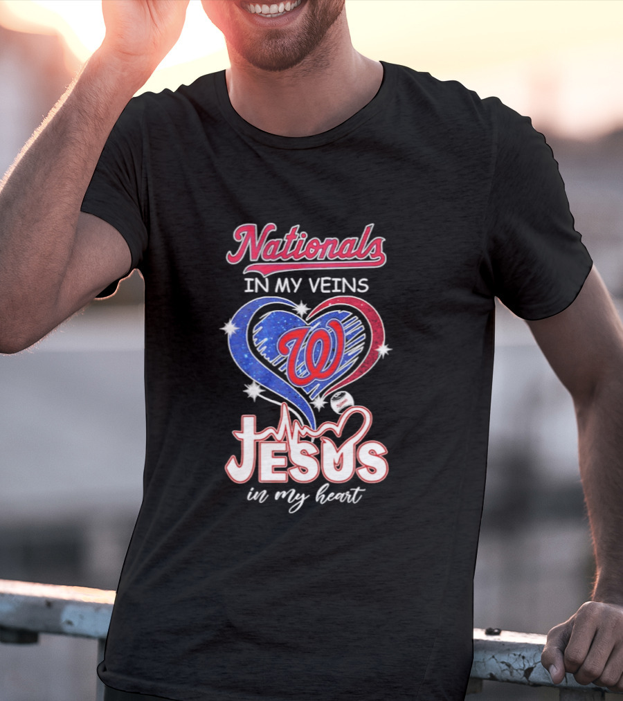 Nationals In My Veins W Heart Jesus In My Heart T-Shirt