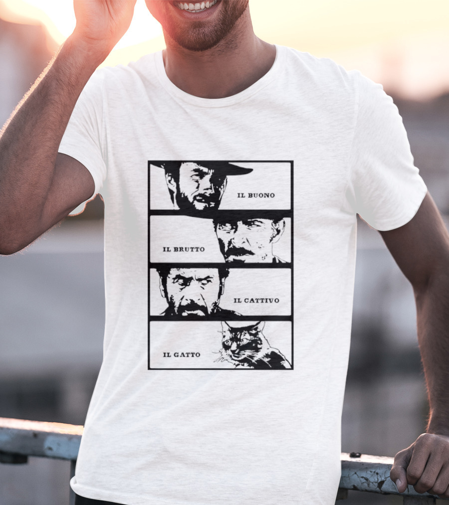 Four Amigos Il Buono Il Brutto Il Cattivo Il Gatto Classic Movie T-Shirt