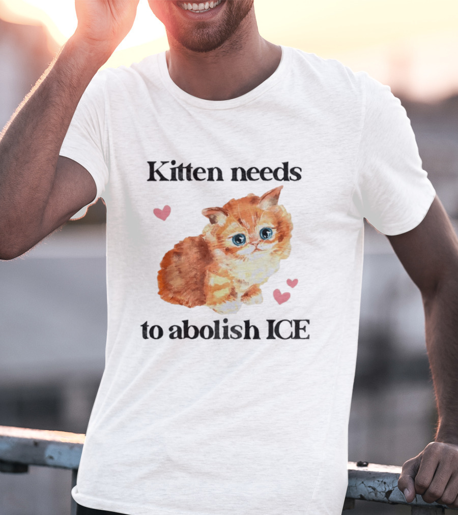 Kitten Needs To Abolish ICE Cute Cat With Hearts T-Shirt