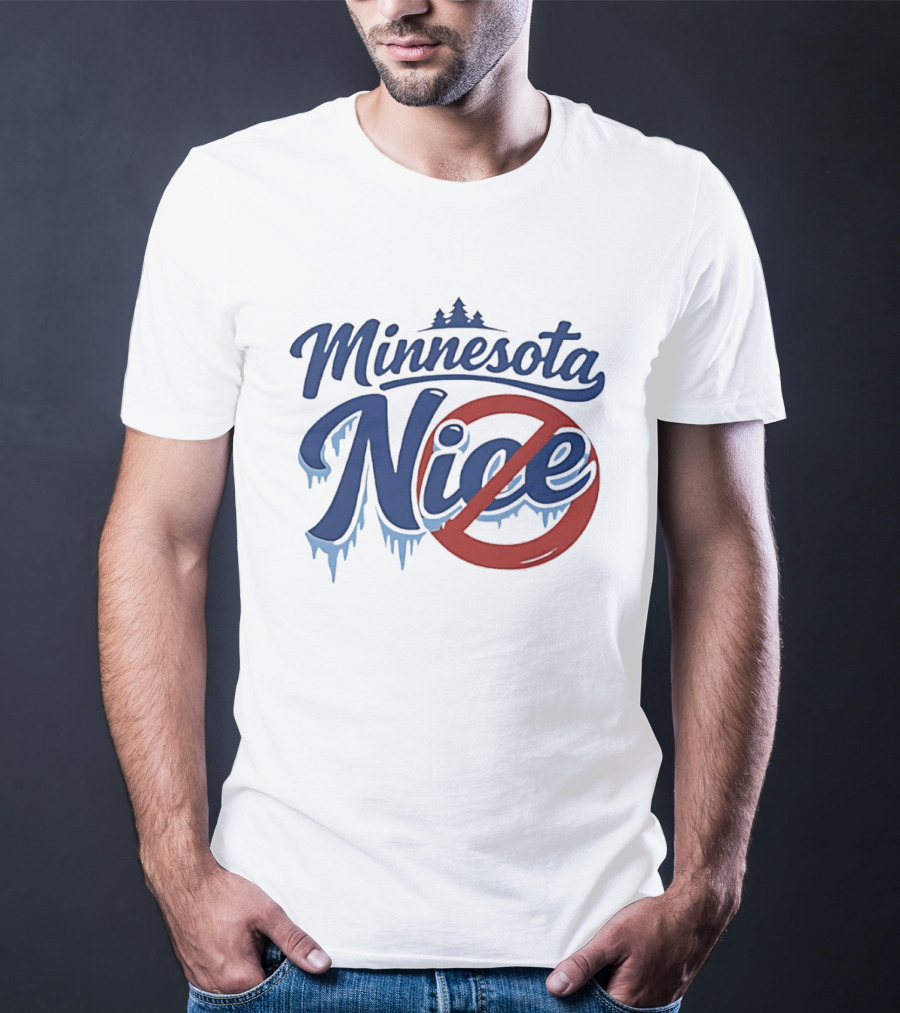 Minnesota Nice Anti Ice Dripping Text Red Circle Blue Letters T-Shirt