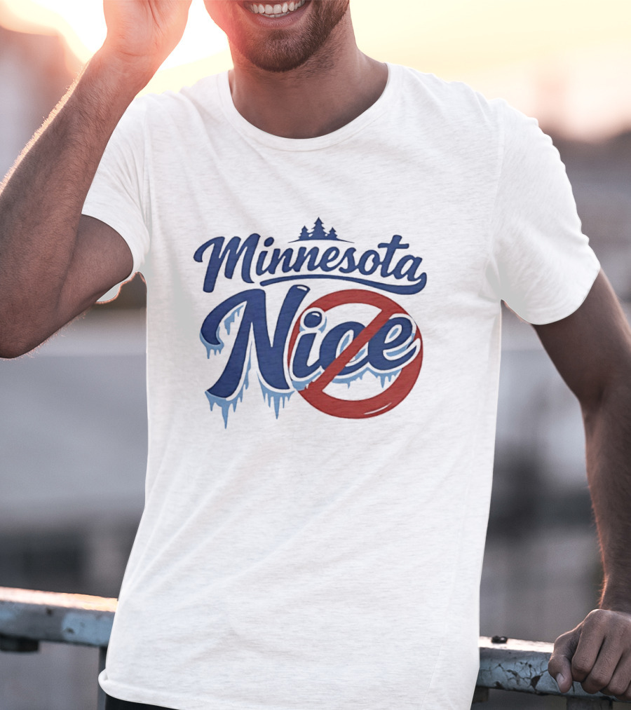 Minnesota Nice Anti Ice Dripping Text Red Circle Blue Letters T-Shirt