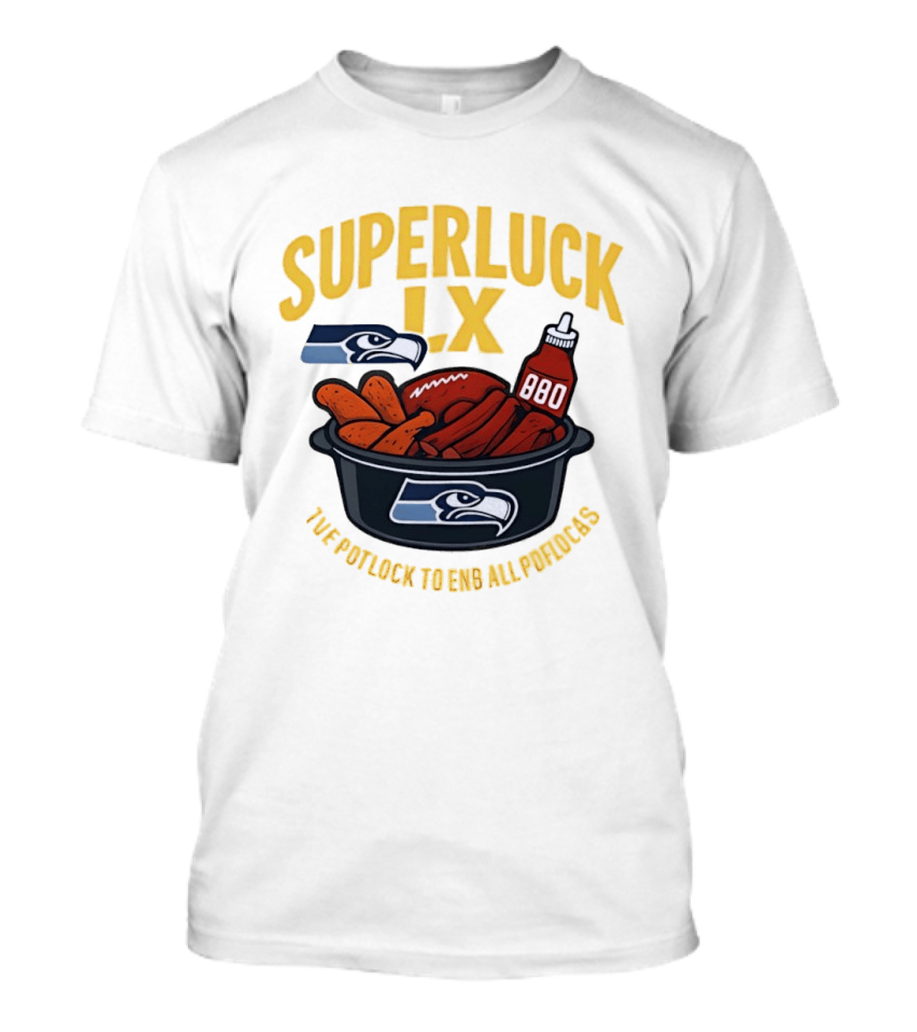 SuperLuck LX Seattle Seahawks Potluck BBQ Football T-Shirt