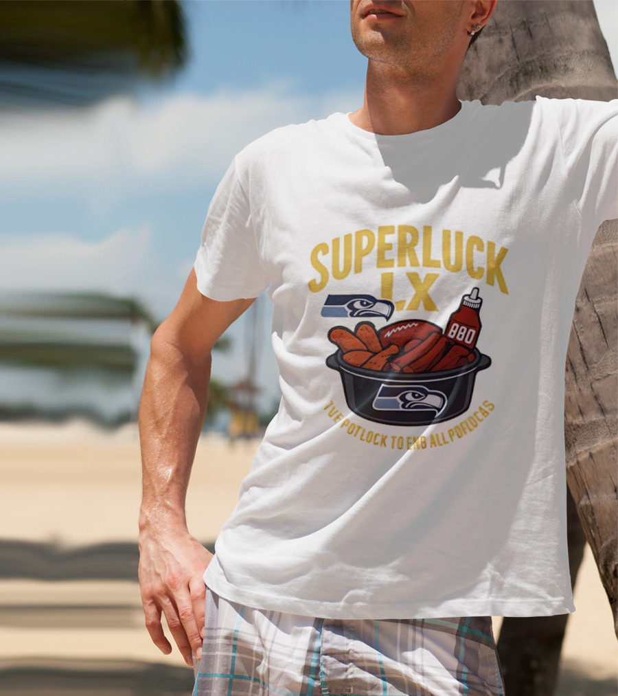 SuperLuck LX Seattle Seahawks Potluck BBQ Football T-Shirt