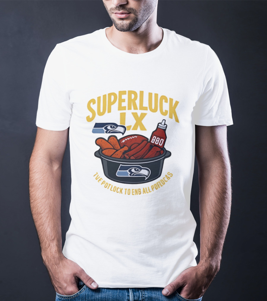 SuperLuck LX Seattle Seahawks Potluck BBQ Football T-Shirt