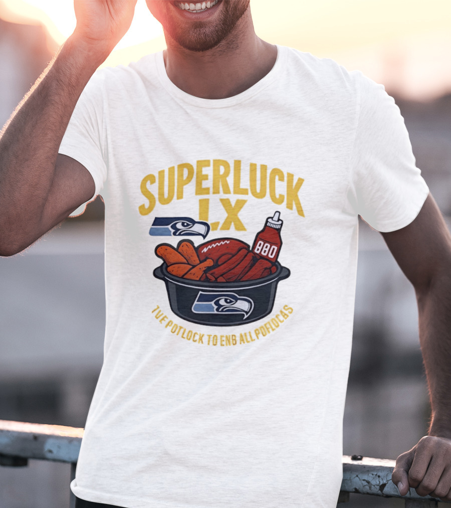 SuperLuck LX Seattle Seahawks Potluck BBQ Football T-Shirt