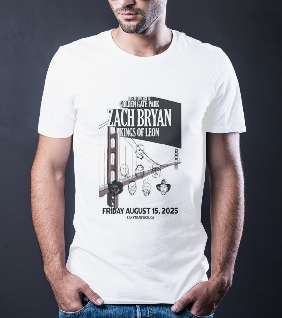 Zach Bryan Kings Of Leon Golden Gate Park San Francisco August 15 2025 Tour T-Shirt