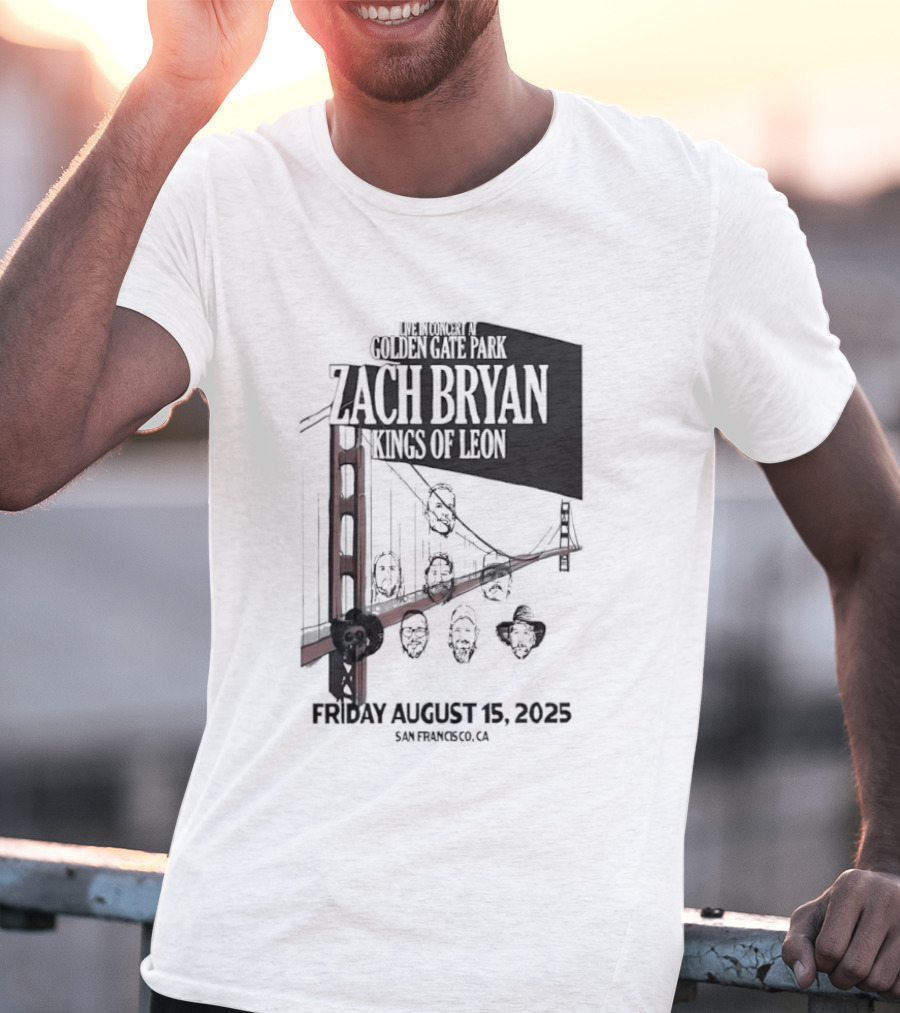 Zach Bryan Kings Of Leon Golden Gate Park San Francisco August 15 2025 Tour T-Shirt