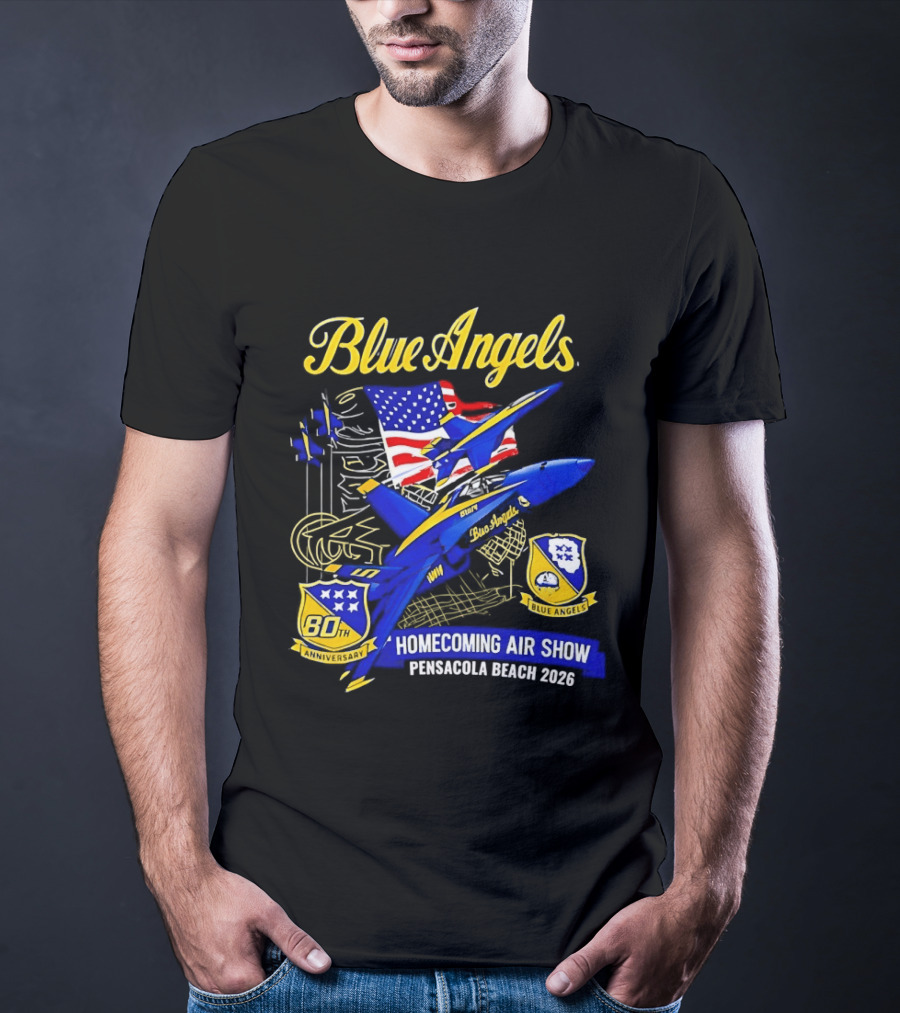 Blue Angels Homecoming Air Show Pensacola Beach 2026 American Flag Jet Aviation T-Shirt