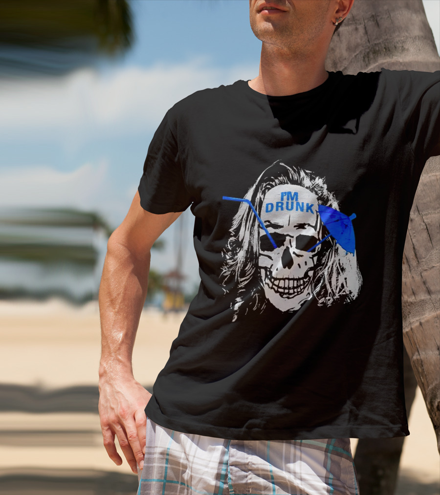 Skull I'm Drunk Brannigan Blue Straw Umbrella T-Shirt