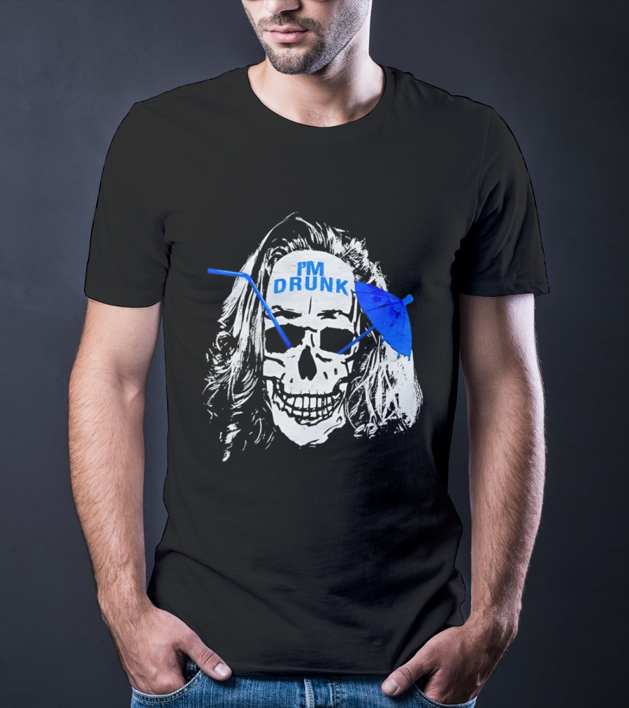 Skull I'm Drunk Brannigan Blue Straw Umbrella T-Shirt