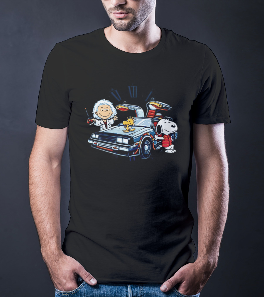 Snoopy Woodstock Back To The Future DeLorean T-Shirt