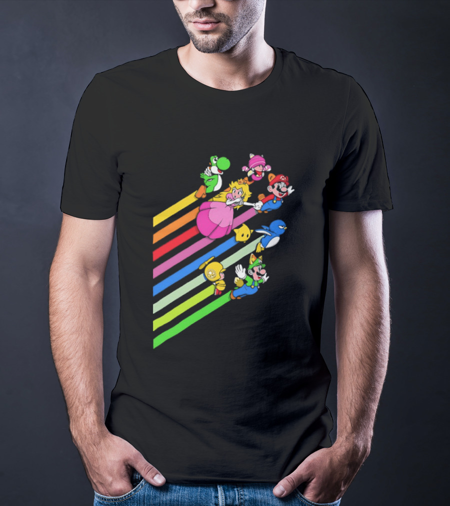Super Mario Yoshi Princess Peach Rainbow Flight Adventure T-Shirt
