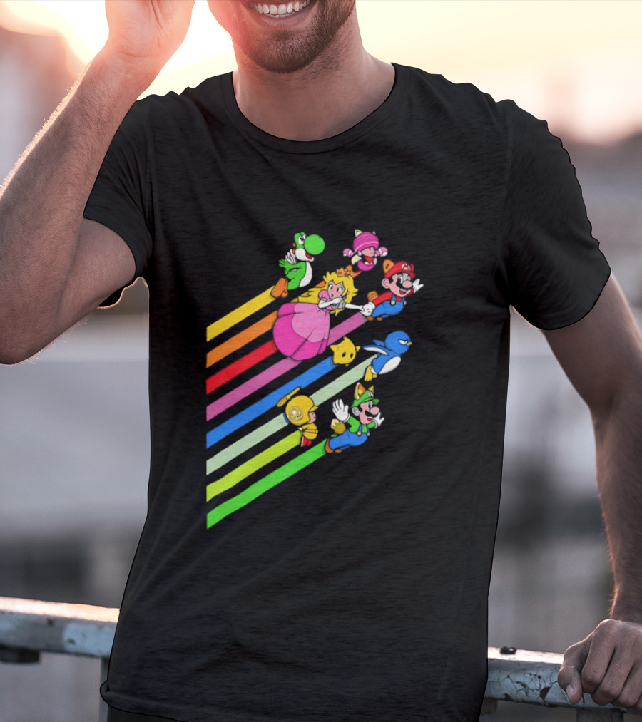 Super Mario Yoshi Princess Peach Rainbow Flight Adventure T-Shirt