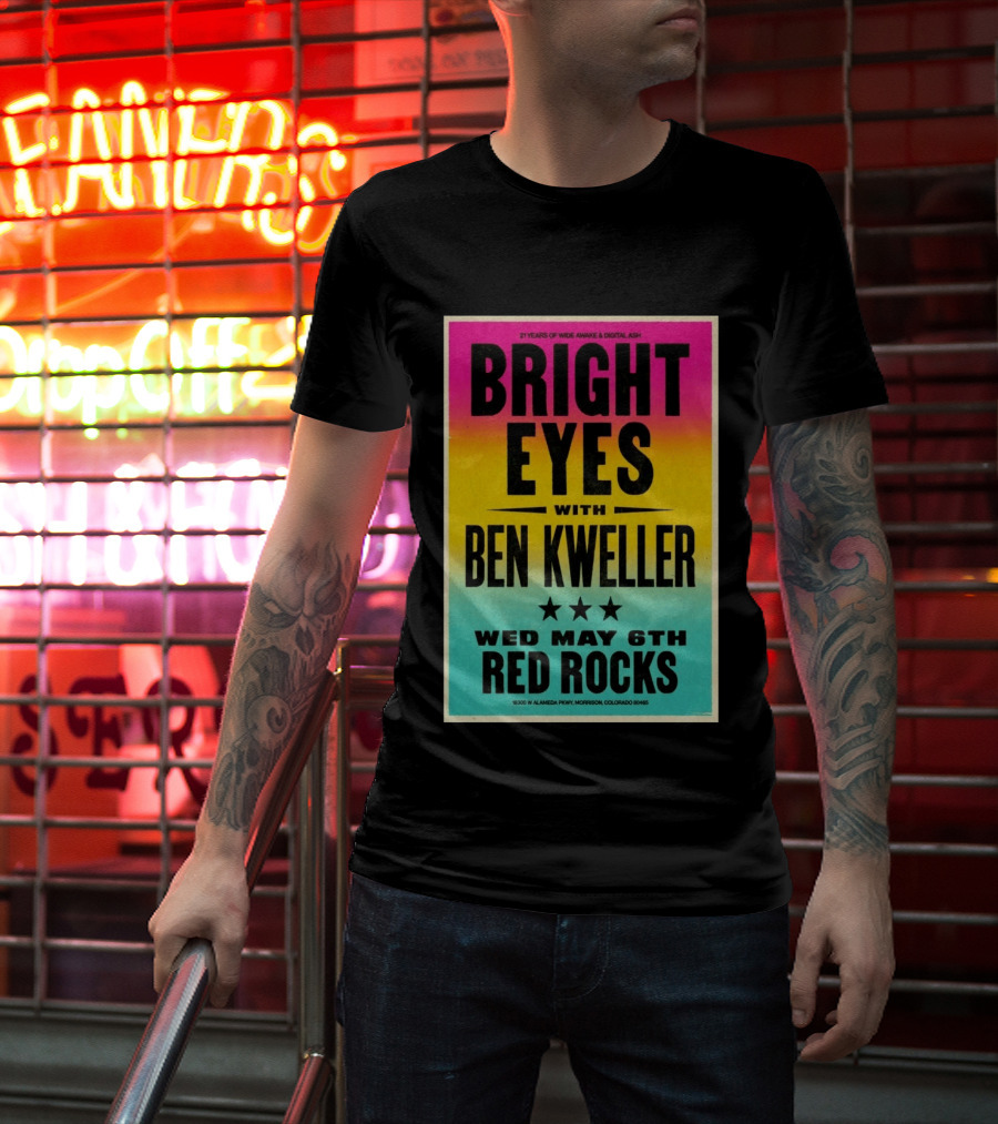Bright Eyes Ben Kweller Red Rocks May 6 Morrison CO 21 Years Of Wide Awake Digital Ash T-Shirt