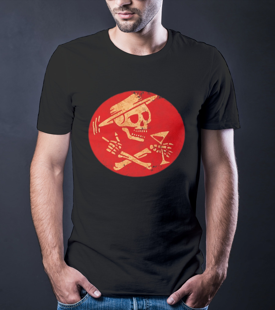 Social Distortion Skeleton Icon With Martini And Fedora In Red Circle T-Shirt