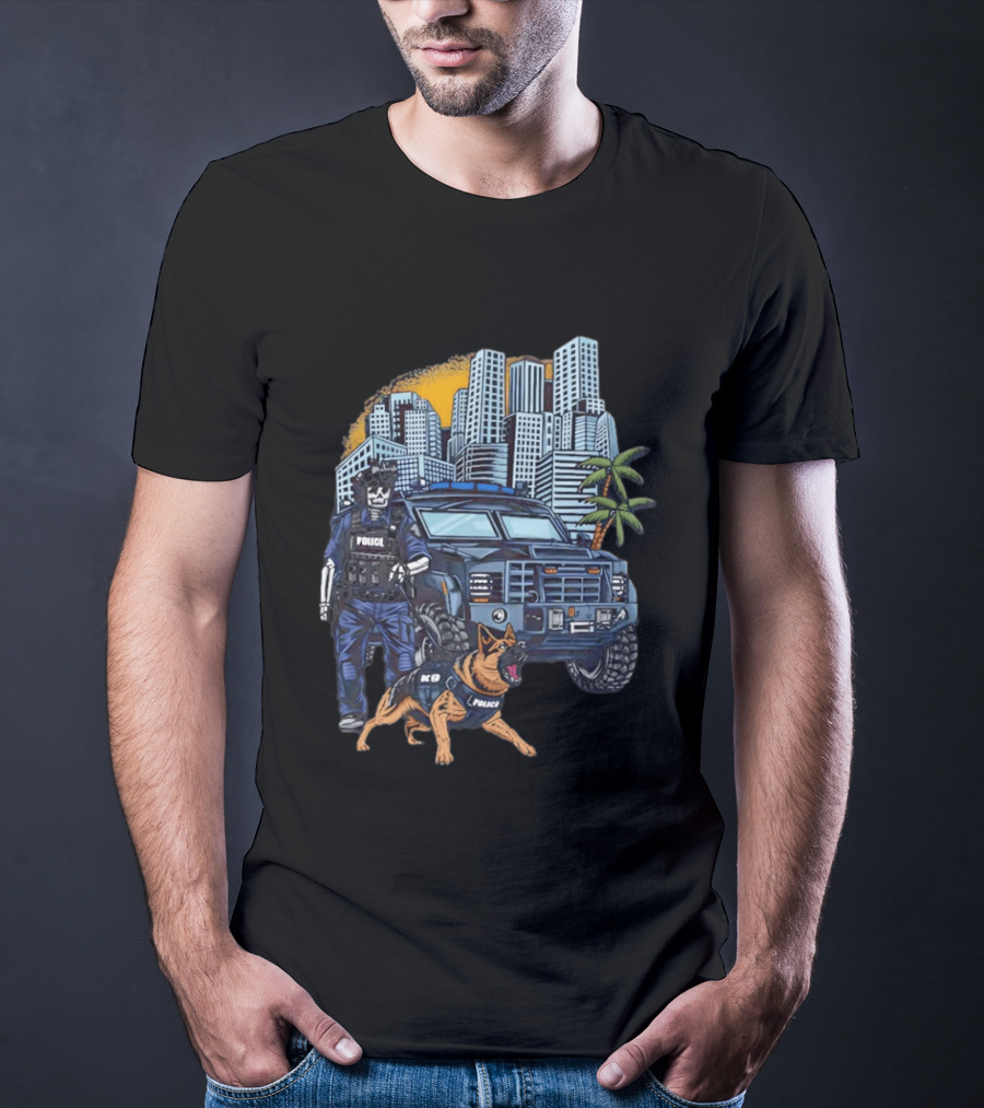 SWAT City Police K9 Unit Urban Patrol Scene T-Shirt