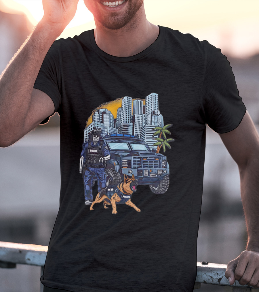 SWAT City Police K9 Unit Urban Patrol Scene T-Shirt