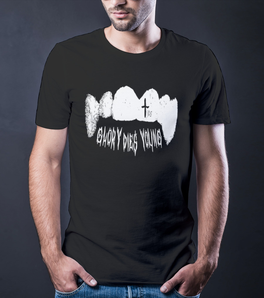 YDG Fang Glory Dies Young Teeth Graphic Cross T-Shirt