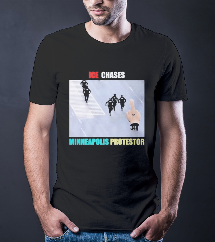 ICE Chases Minneapolis Protestor Middle Finger Gesture T-Shirt