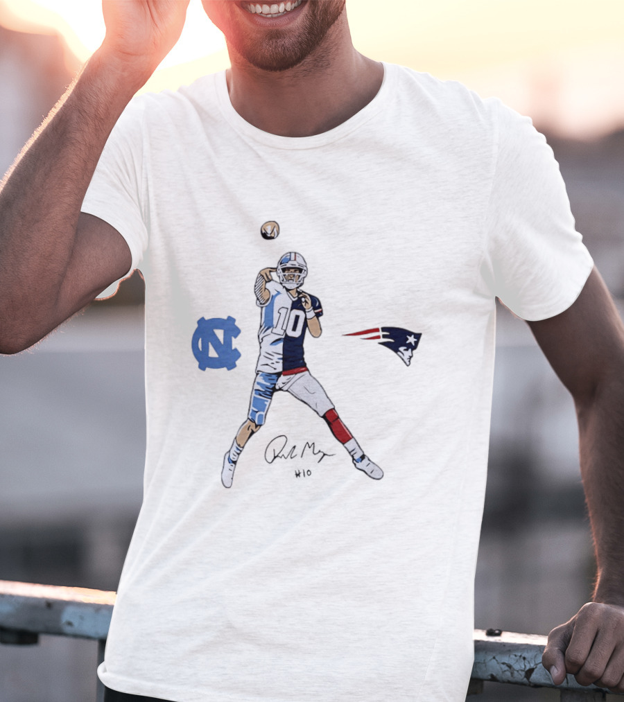 North Carolina Tar Heels New England Patriots Drake Maye Quarterback Split Jersey T-Shirt