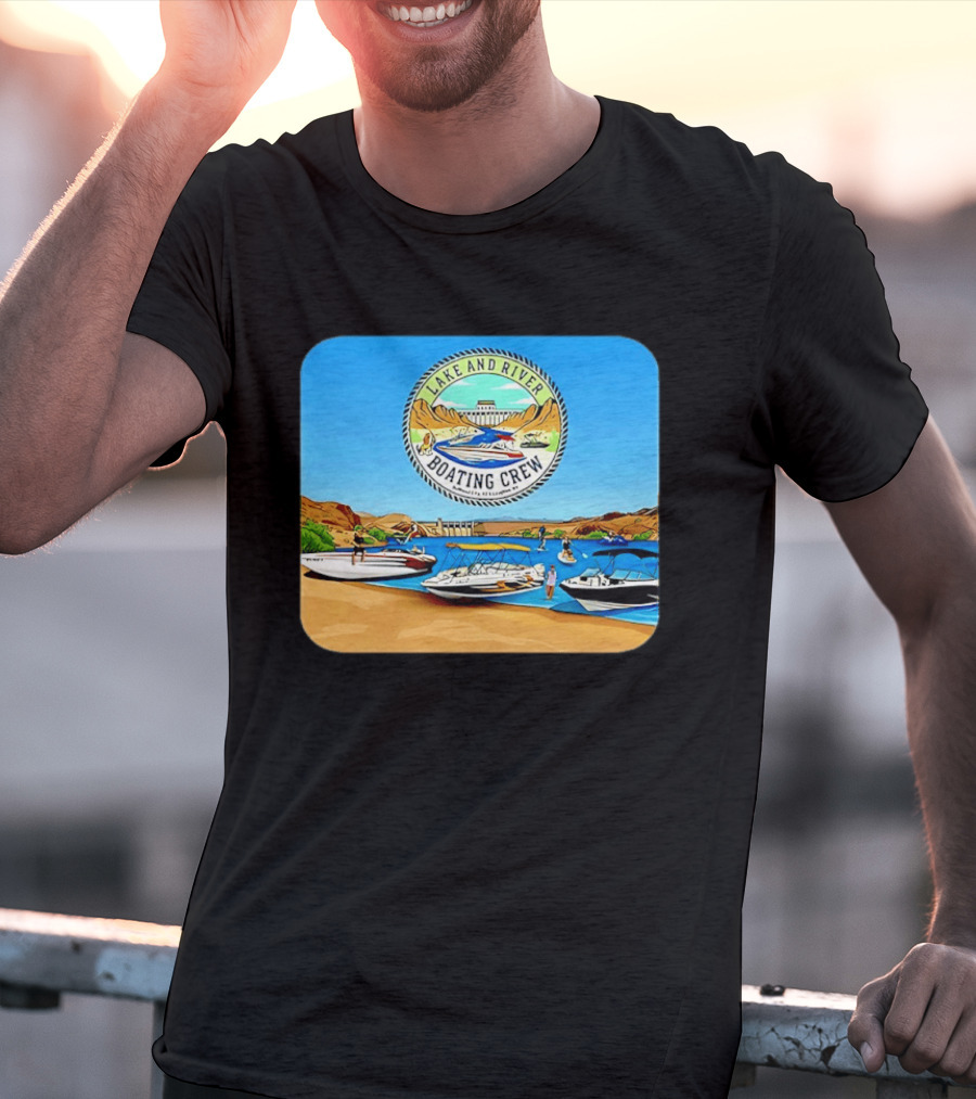 Lake And River Boating Crew With Boats Jet Ski E Foil Adventure Scene T-Shirt
