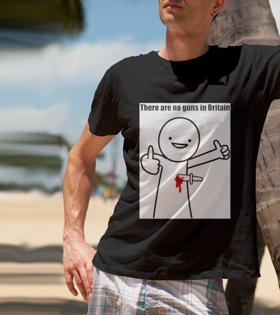There Are No Guns In Britain Cartoon Knife Joke T-Shirt