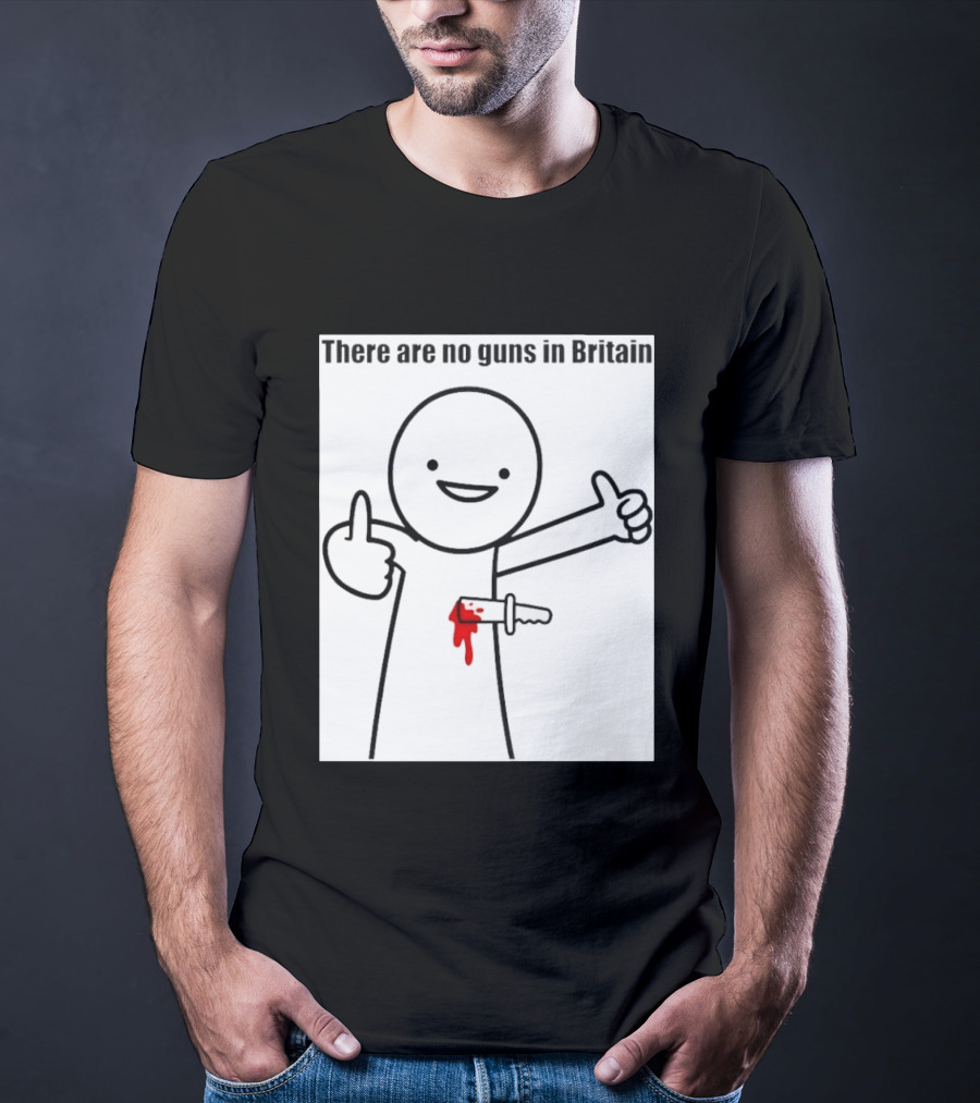 There Are No Guns In Britain Cartoon Knife Joke T-Shirt
