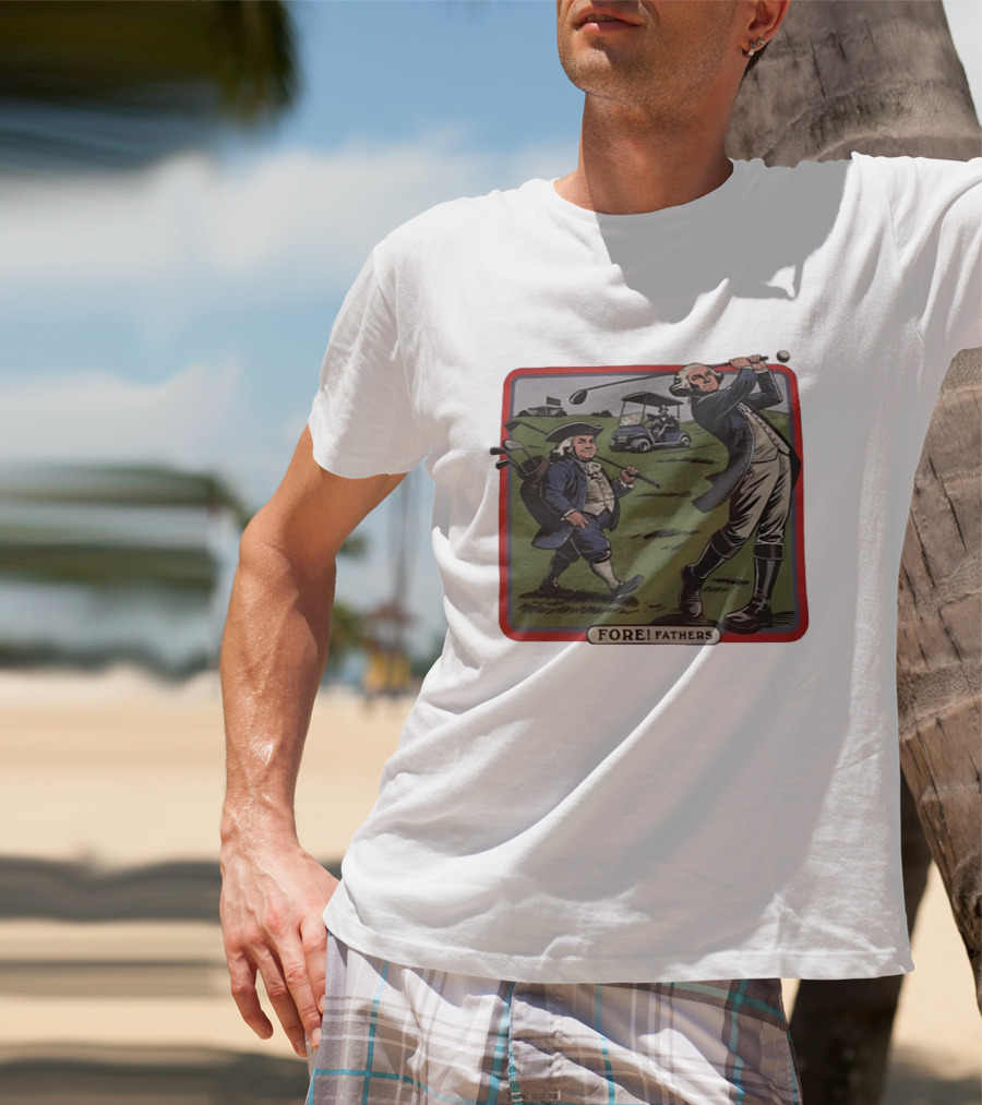 George Washington Benjamin Franklin Golf Cart Fore Fathers T-Shirt