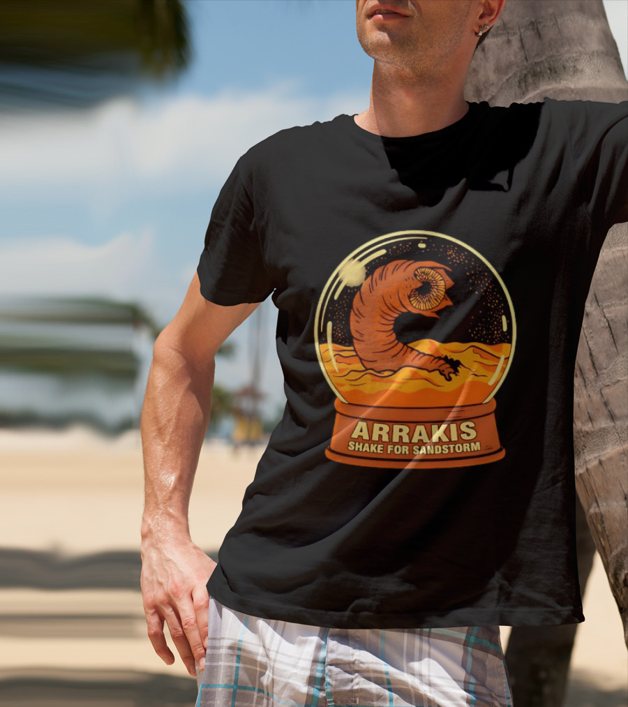 Arrakis Shake For Sandstorm Snow Globe Iconic Sandworm And Desert Scene T-Shirt