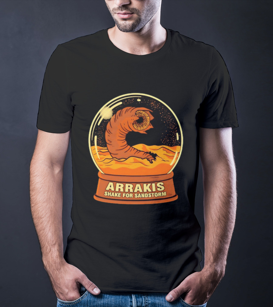 Arrakis Shake For Sandstorm Snow Globe Iconic Sandworm And Desert Scene T-Shirt