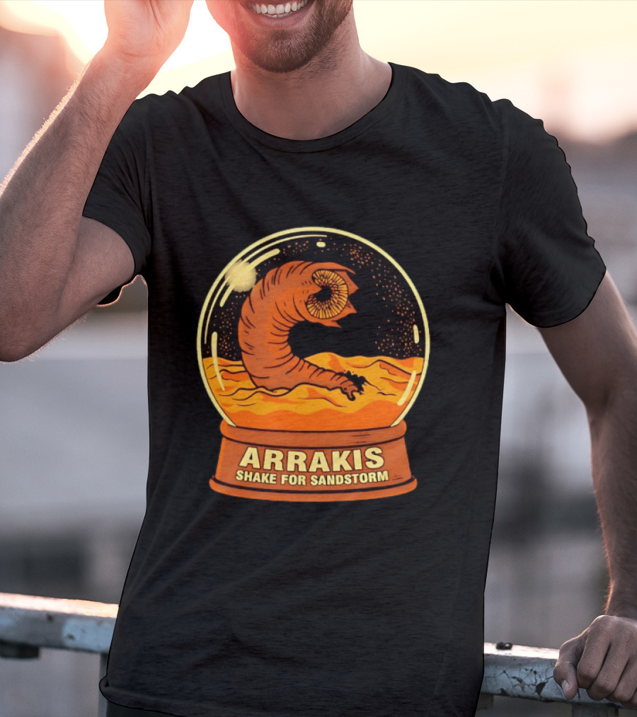 Arrakis Shake For Sandstorm Snow Globe Iconic Sandworm And Desert Scene T-Shirt
