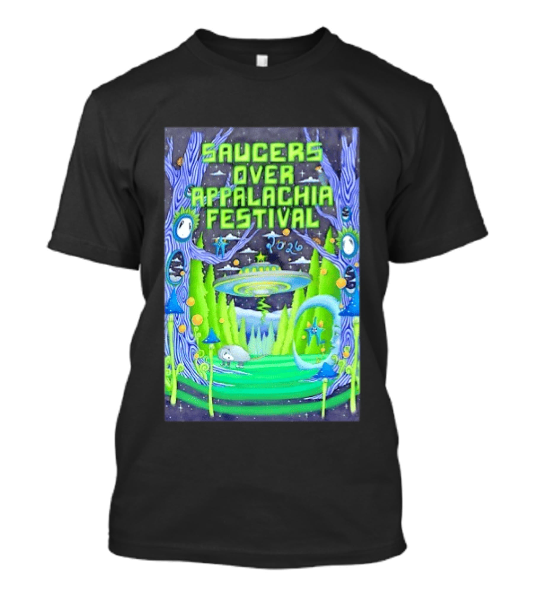 Saucers Over Appalachia Festival 2026 UFO Theme Bristol VA Jun 13 Forest Aliens T-Shirt