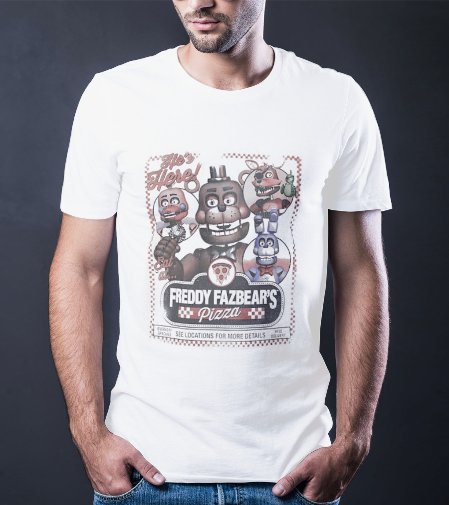 Five Nights At Freddy's He's Here Freddy Fazbear's Pizza Party T-Shirt