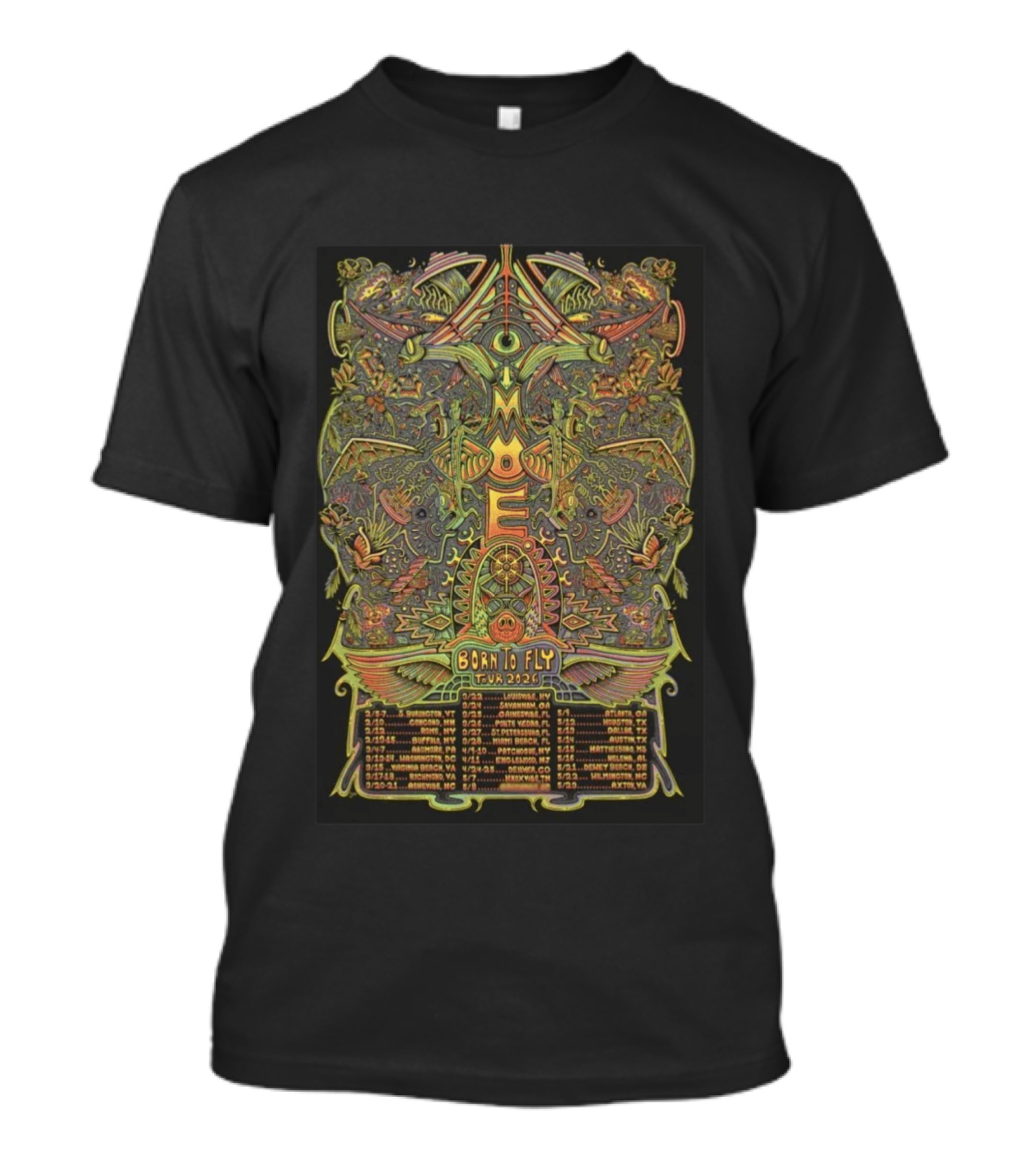 Moe Born To Fly Tour 2026 Psychedelic Artwork And Tour Dates T-Shirt