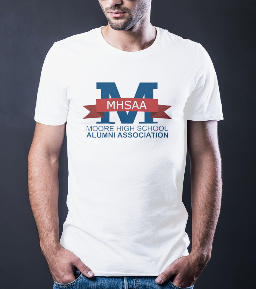 Moore High School Alumni Association MHSAA Red Ribbon Blue M T-Shirt