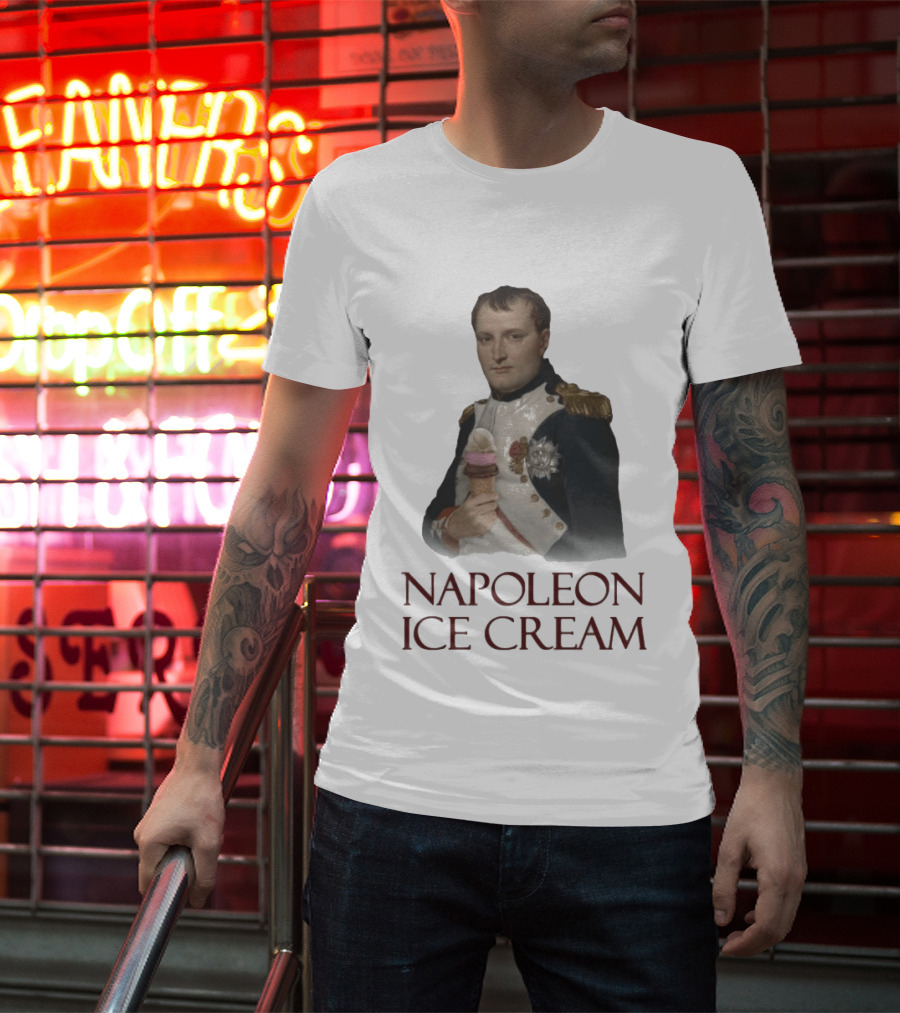 Napoleon Holding Neapolitan Ice Cream Cone Historical Mashup T-Shirt