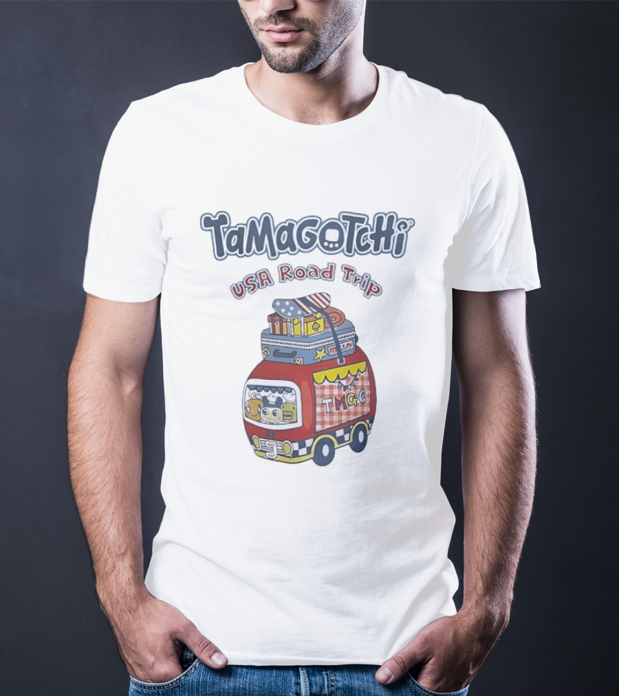 Tamagotchi USA Road Trip TMGC Adventure Van With Luggage And Flag T-Shirt