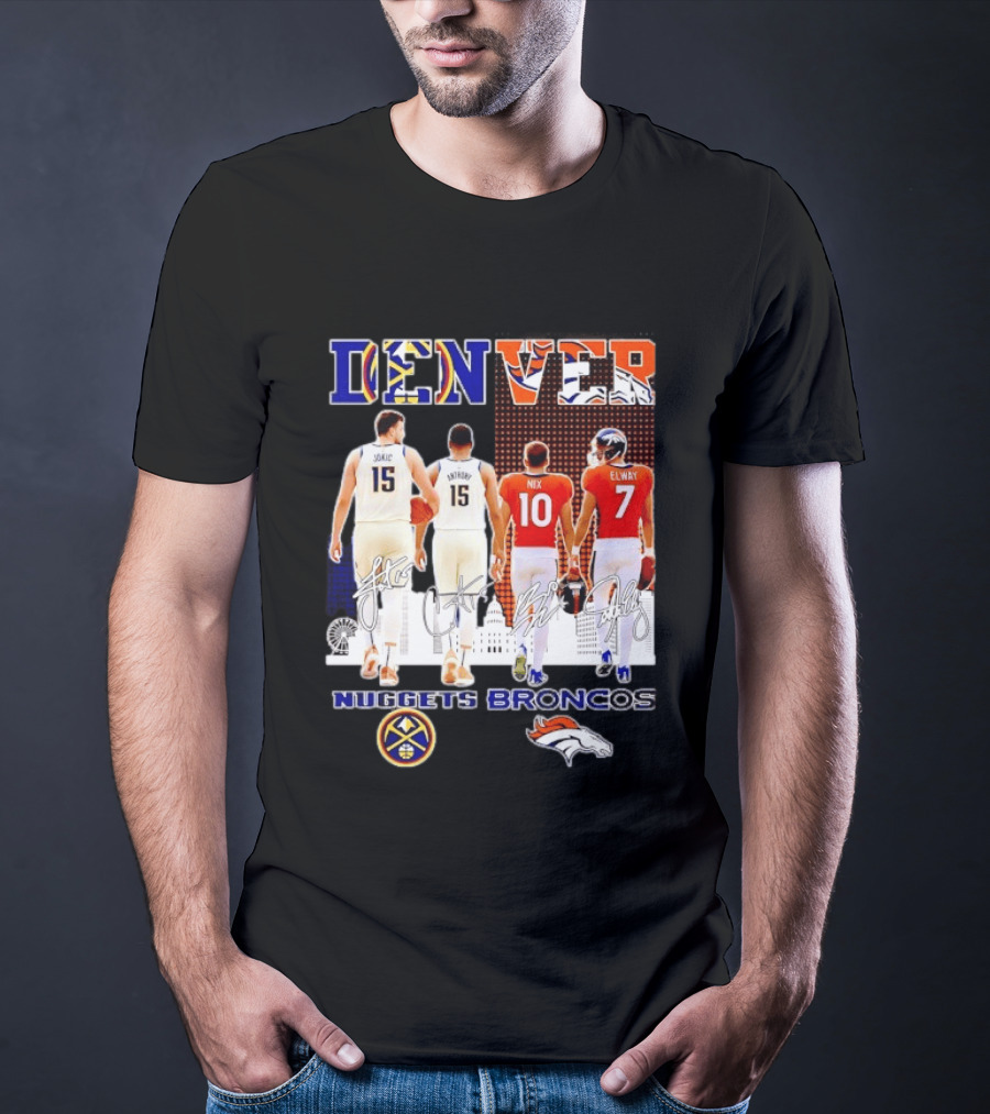Denver Nuggets Broncos Jokic Anthony Nix Elway City Skyline Basketball Football T-Shirt