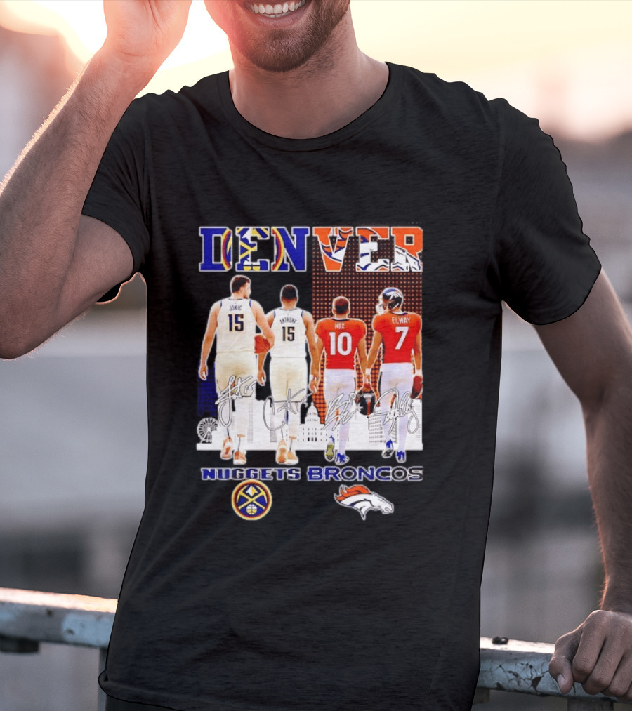 Denver Nuggets Broncos Jokic Anthony Nix Elway City Skyline Basketball Football T-Shirt