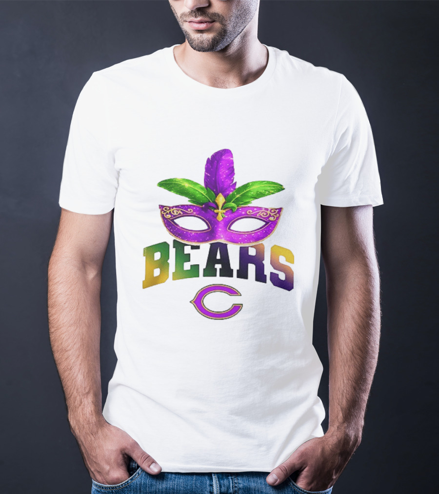 Chicago Bears Mardi Gras Mask Fleur De Lis Celebration T-Shirt